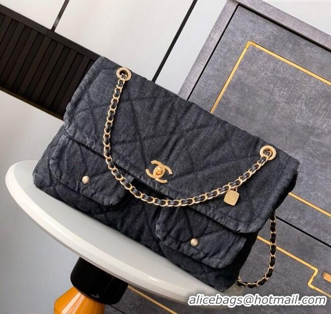 Grade Design Chanel Denim Flap Bag with Pockets CH070301 Black 2025
