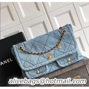 Top Grade Chanel Denim Flap Bag with Pockets CH070301 Light Blue 2025