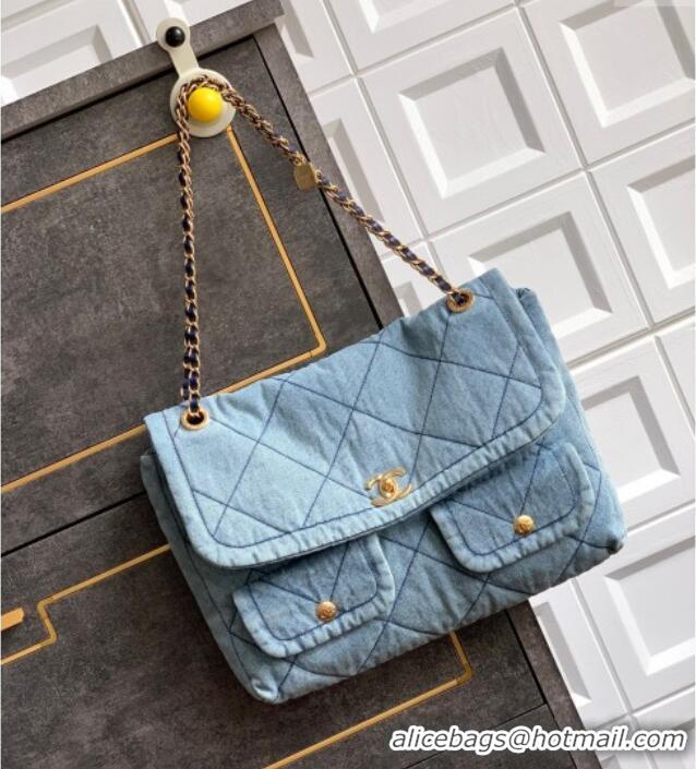 Top Grade Chanel Denim Flap Bag with Pockets CH070301 Light Blue 2025