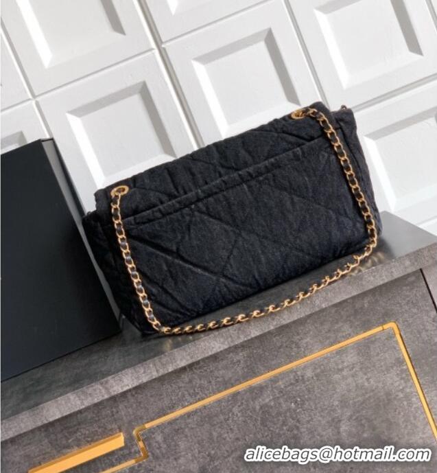 Unique Style Chanel Denim Flap Bag with Large Pocket CH070301 Black 2025