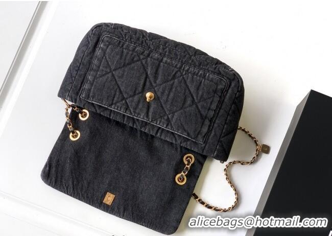 Unique Style Chanel Denim Flap Bag with Large Pocket CH070301 Black 2025