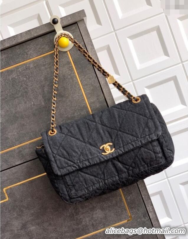 Unique Style Chanel Denim Flap Bag with Large Pocket CH070301 Black 2025