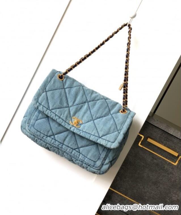 Trendy Design Chanel Denim Flap Bag with Large Pocket CH070301 Light Blue 2025