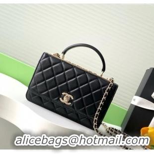 Discount Chanel Lambskin Wallet On Chain WOC with Strass and Top Band AP4323 Black 2025