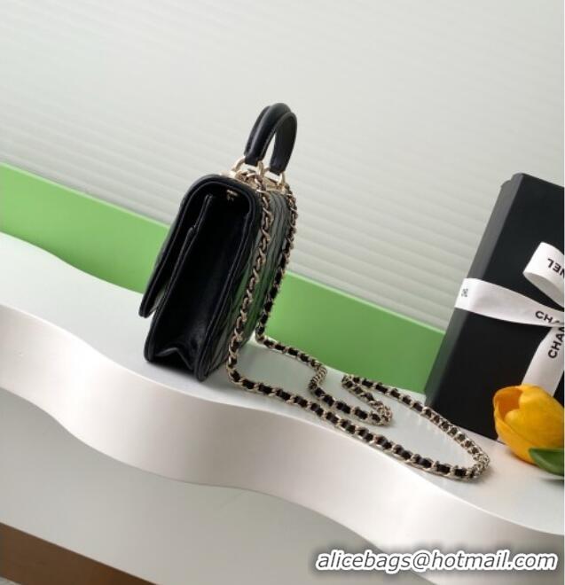 Discount Chanel Lambskin Wallet On Chain WOC with Strass and Top Band AP4323 Black 2025