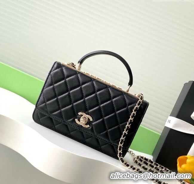 Discount Chanel Lambskin Wallet On Chain WOC with Strass and Top Band AP4323 Black 2025