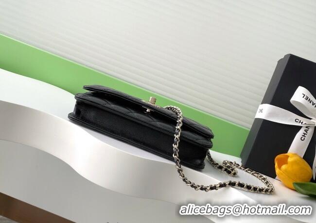 Discount Chanel Lambskin Wallet On Chain WOC with Strass and Top Band AP4323 Black 2025