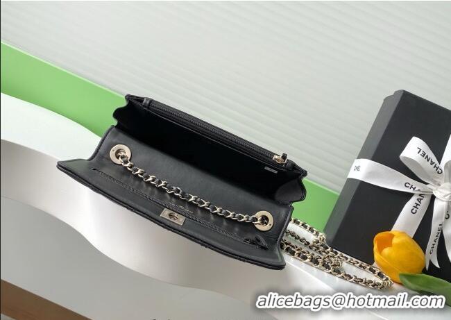 Discount Chanel Lambskin Wallet On Chain WOC with Strass and Top Band AP4323 Black 2025