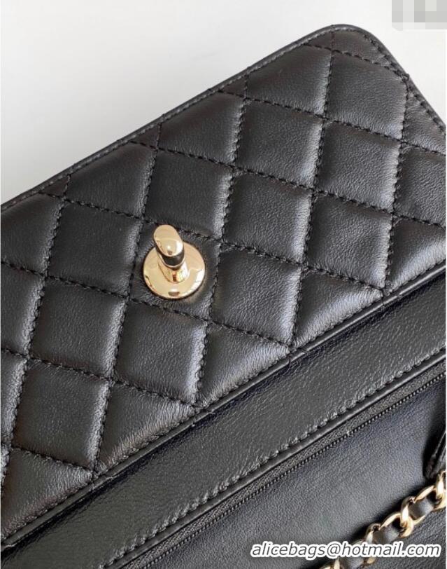 Discount Chanel Lambskin Wallet On Chain WOC with Strass and Top Band AP4323 Black 2025