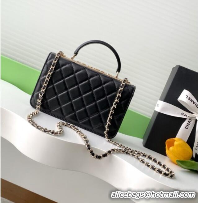 Discount Chanel Lambskin Wallet On Chain WOC with Strass and Top Band AP4323 Black 2025