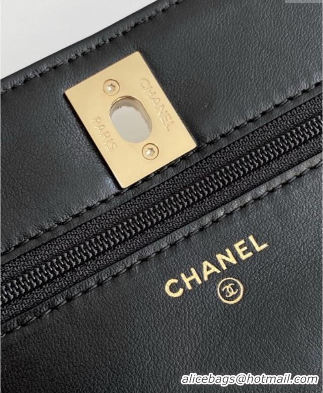 Discount Chanel Lambskin Wallet On Chain WOC with Strass and Top Band AP4323 Black 2025