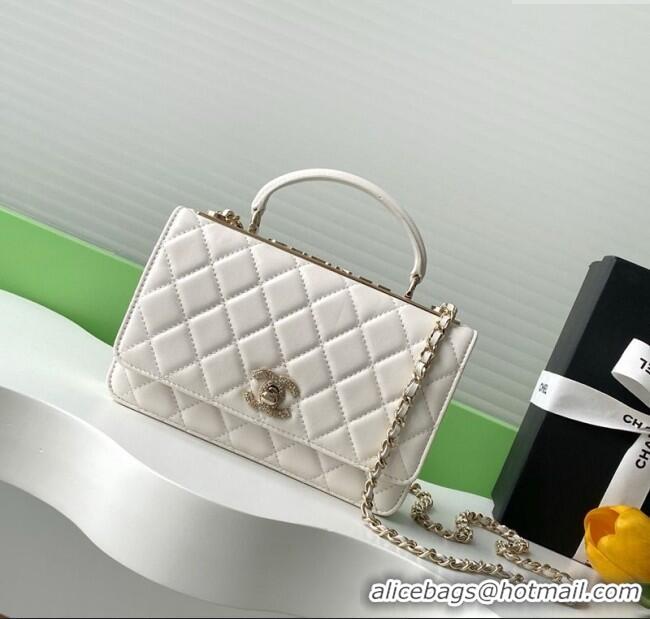 Good Looking Chanel Lambskin Wallet On Chain WOC with Strass and Top Band AP4323 White 2025