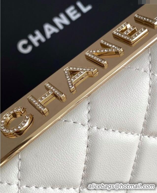 Good Looking Chanel Lambskin Wallet On Chain WOC with Strass and Top Band AP4323 White 2025