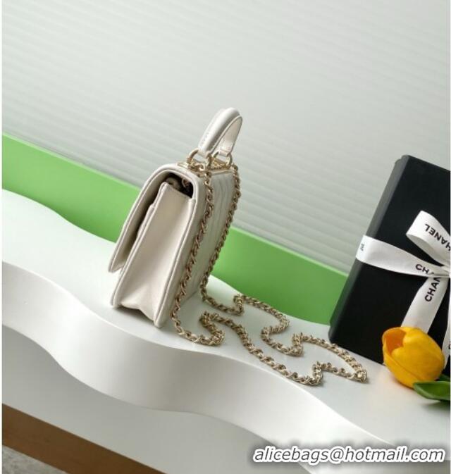 Good Looking Chanel Lambskin Wallet On Chain WOC with Strass and Top Band AP4323 White 2025