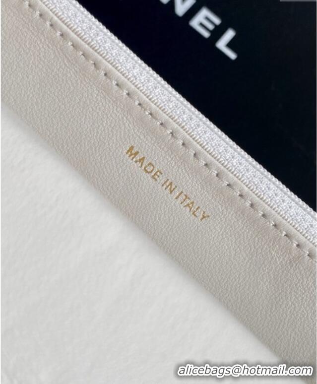 Good Looking Chanel Lambskin Wallet On Chain WOC with Strass and Top Band AP4323 White 2025