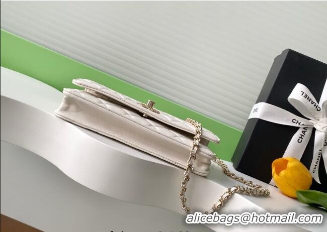 Good Looking Chanel Lambskin Wallet On Chain WOC with Strass and Top Band AP4323 White 2025