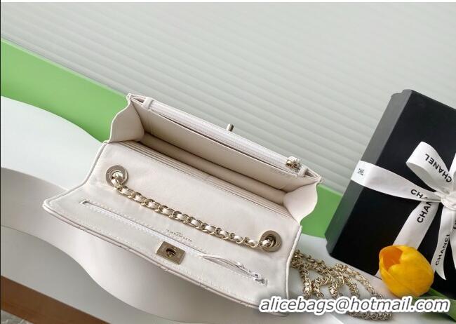 Good Looking Chanel Lambskin Wallet On Chain WOC with Strass and Top Band AP4323 White 2025