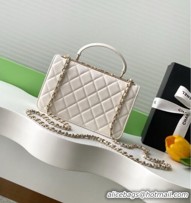 Good Looking Chanel Lambskin Wallet On Chain WOC with Strass and Top Band AP4323 White 2025