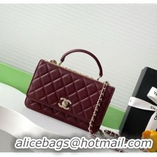New Fashion Chanel Lambskin Wallet On Chain WOC with Strass and Top Band AP4323 Dark Burgundy 2025