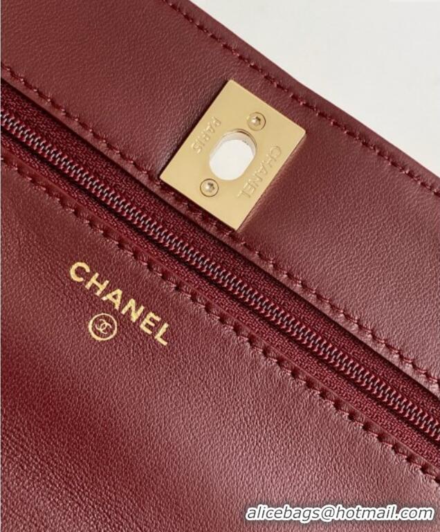 New Fashion Chanel Lambskin Wallet On Chain WOC with Strass and Top Band AP4323 Dark Burgundy 2025