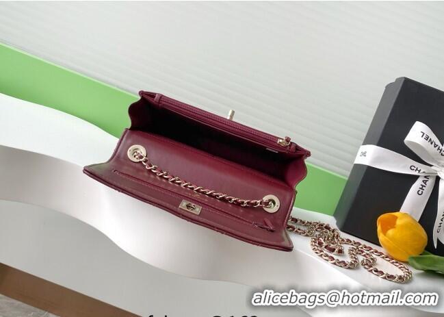 New Fashion Chanel Lambskin Wallet On Chain WOC with Strass and Top Band AP4323 Dark Burgundy 2025
