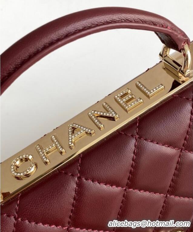 New Fashion Chanel Lambskin Wallet On Chain WOC with Strass and Top Band AP4323 Dark Burgundy 2025