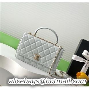 Low Cost Chanel Lambskin Wallet On Chain WOC with Strass and Top Band AP4323 Light Grey 2025