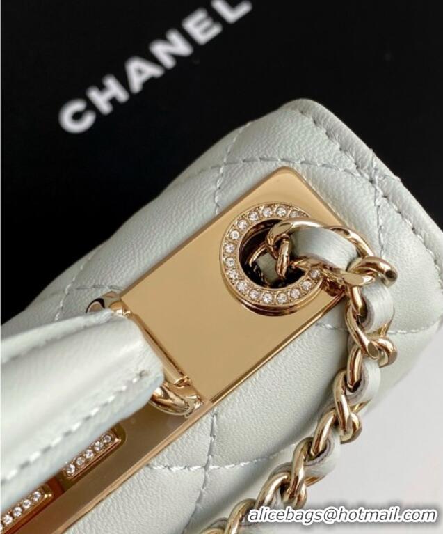 Low Cost Chanel Lambskin Wallet On Chain WOC with Strass and Top Band AP4323 Light Grey 2025