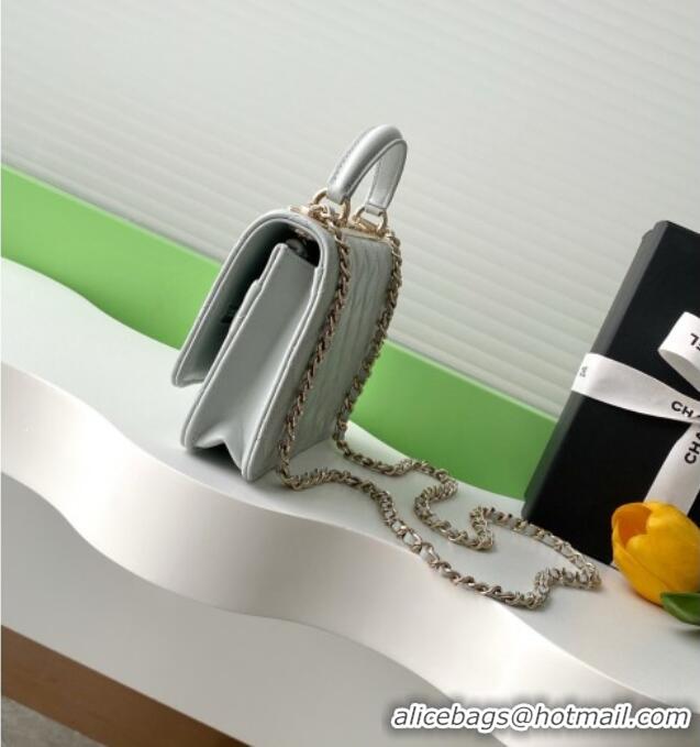 Low Cost Chanel Lambskin Wallet On Chain WOC with Strass and Top Band AP4323 Light Grey 2025