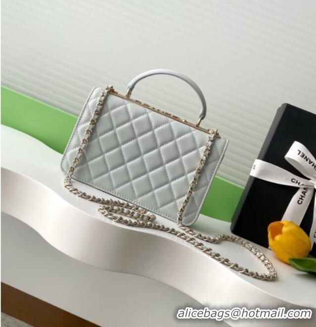 Low Cost Chanel Lambskin Wallet On Chain WOC with Strass and Top Band AP4323 Light Grey 2025
