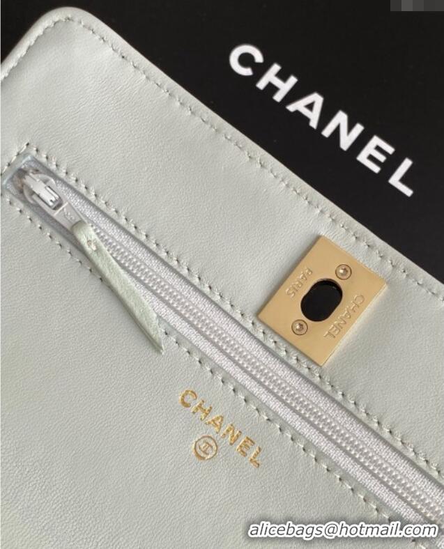 Low Cost Chanel Lambskin Wallet On Chain WOC with Strass and Top Band AP4323 Light Grey 2025