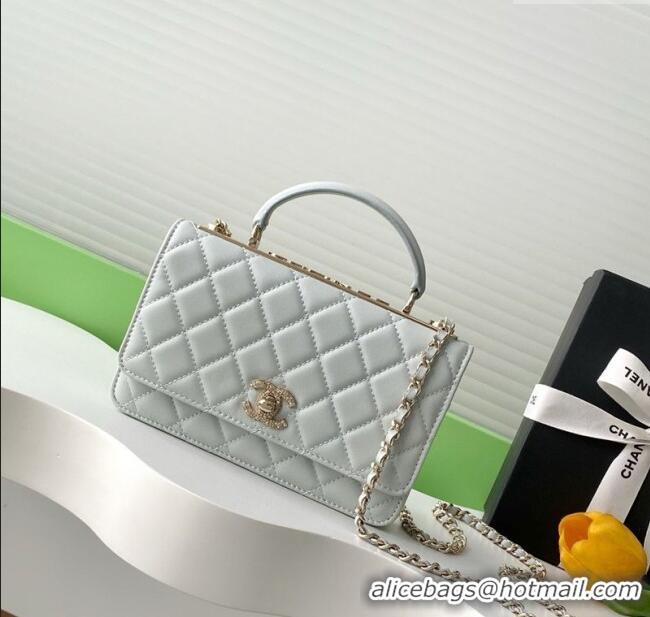 Low Cost Chanel Lambskin Wallet On Chain WOC with Strass and Top Band AP4323 Light Grey 2025