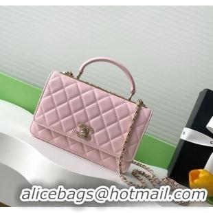 Top Grade Chanel Lambskin Wallet On Chain WOC with Strass and Top Band AP4323 Light Pink 2025