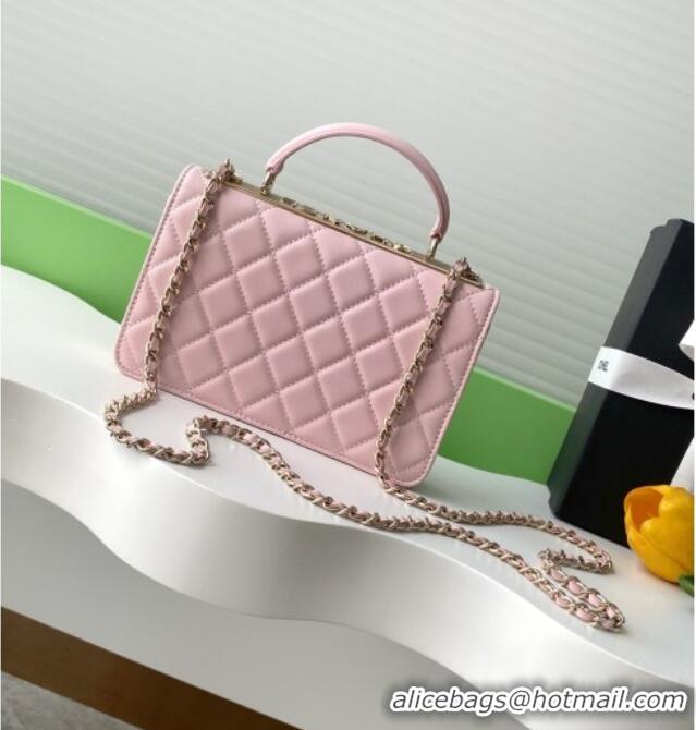 Top Grade Chanel Lambskin Wallet On Chain WOC with Strass and Top Band AP4323 Light Pink 2025