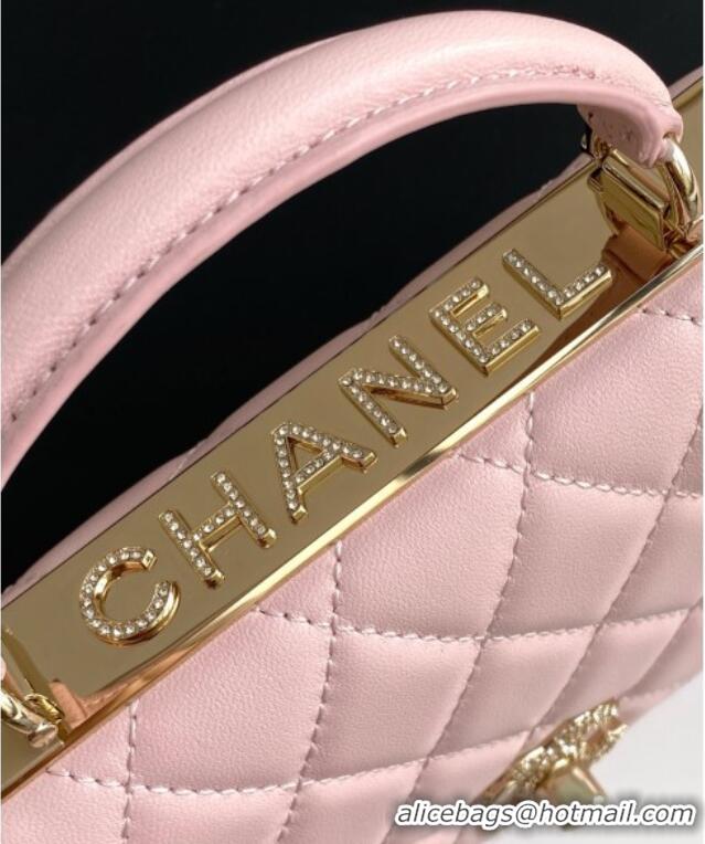 Top Grade Chanel Lambskin Wallet On Chain WOC with Strass and Top Band AP4323 Light Pink 2025