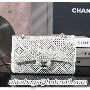 Top Grade Chanel Allover Strass & Fabric Classic Medium Flap Bag A01112 White 2025