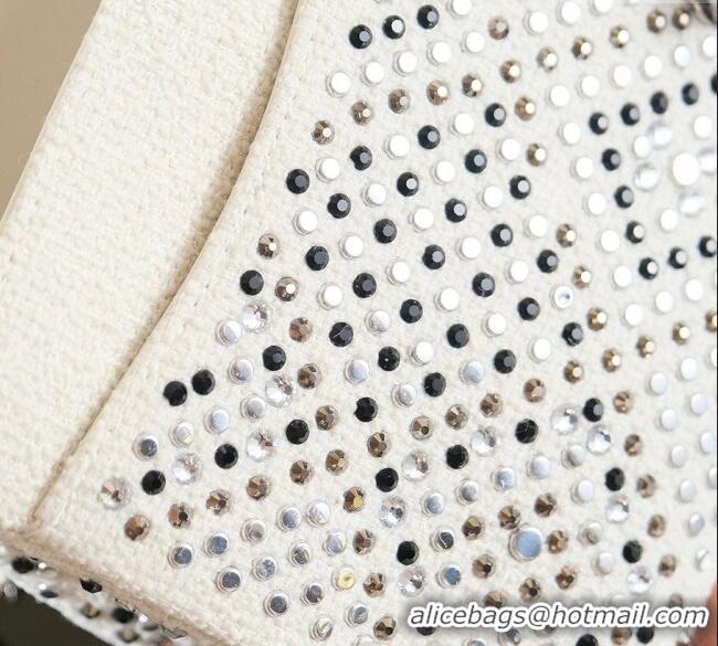 Top Grade Chanel Allover Strass & Fabric Classic Medium Flap Bag A01112 White 2025