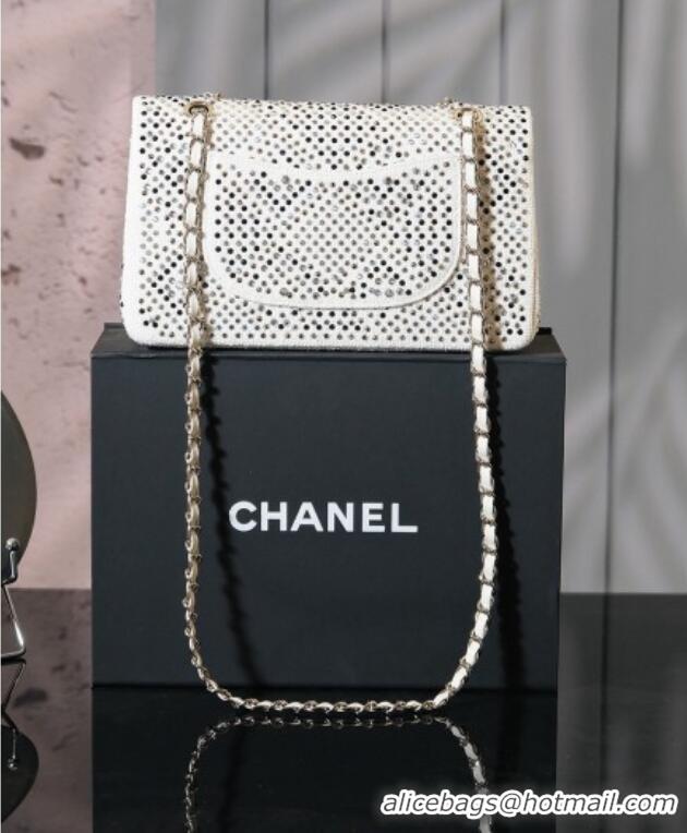 Top Grade Chanel Allover Strass & Fabric Classic Medium Flap Bag A01112 White 2025
