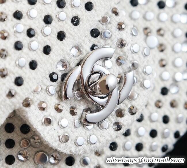 Top Grade Chanel Allover Strass & Fabric Classic Medium Flap Bag A01112 White 2025