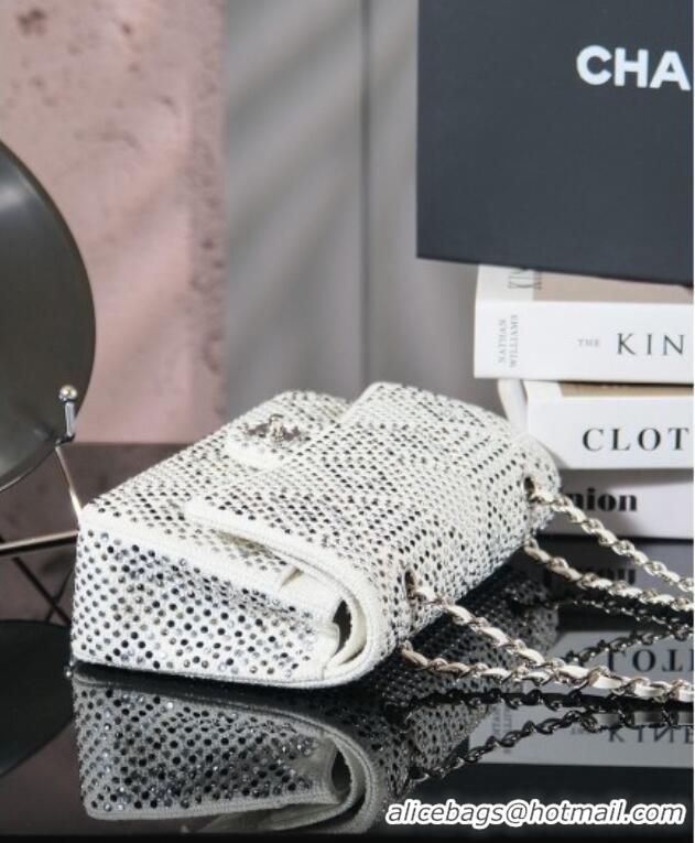 Top Grade Chanel Allover Strass & Fabric Classic Medium Flap Bag A01112 White 2025