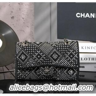 Top Grade Chanel Allover Strass & Fabric Classic Medium Flap Bag A01112 Black 2025