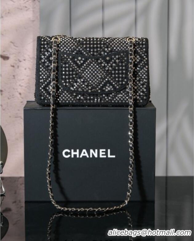 Top Grade Chanel Allover Strass & Fabric Classic Medium Flap Bag A01112 Black 2025