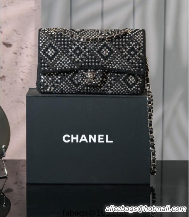 Top Grade Chanel Allover Strass & Fabric Classic Medium Flap Bag A01112 Black 2025