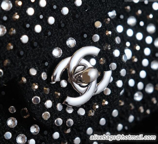 Top Grade Chanel Allover Strass & Fabric Classic Medium Flap Bag A01112 Black 2025