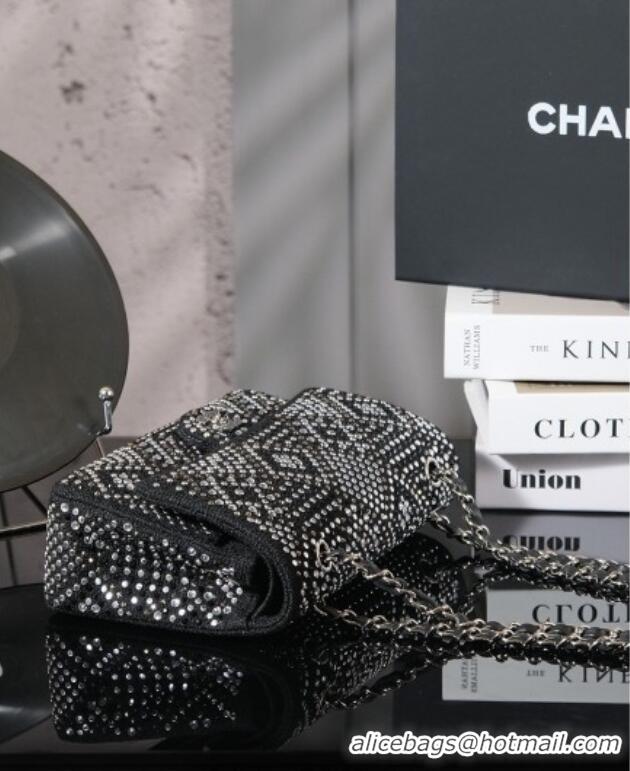 Top Grade Chanel Allover Strass & Fabric Classic Medium Flap Bag A01112 Black 2025