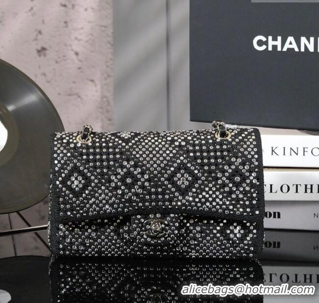 Top Grade Chanel Allover Strass & Fabric Classic Medium Flap Bag A01112 Black 2025