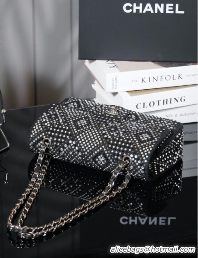 Top Grade Chanel Allover Strass & Fabric Classic Medium Flap Bag A01112 Black 2025