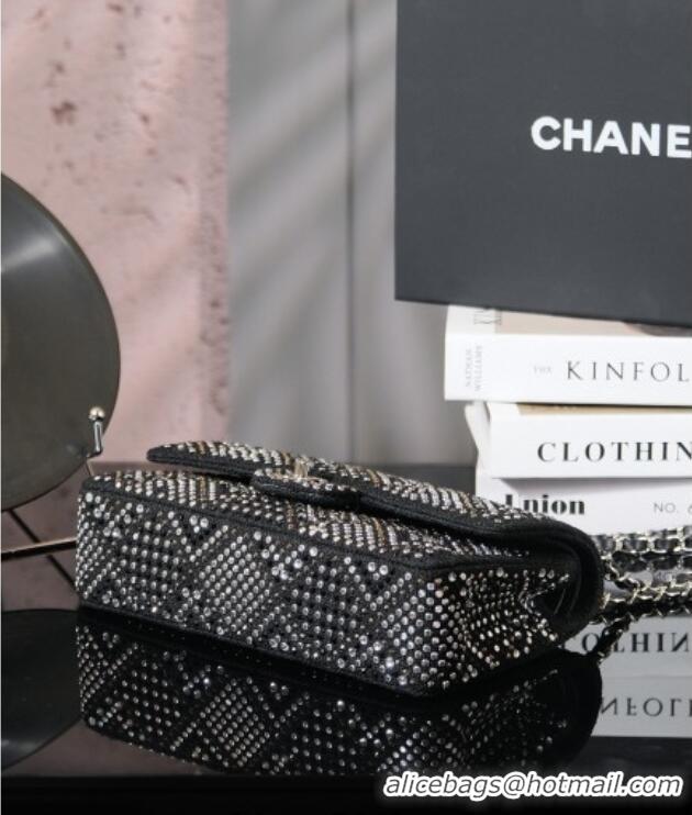 Top Grade Chanel Allover Strass & Fabric Classic Medium Flap Bag A01112 Black 2025