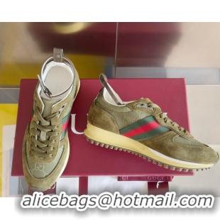 Stylish Gucci Re-Motion Sneaker in Suede & GG Nylon 840291 Dark Green