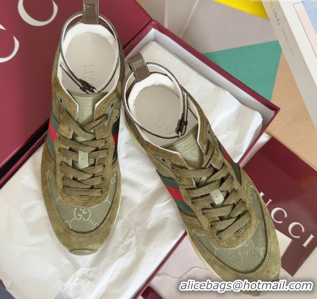 Stylish Gucci Re-Motion Sneaker in Suede & GG Nylon 840291 Dark Green